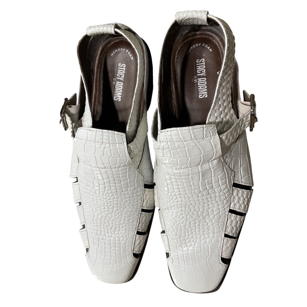 Stacy Adams Mens White Croc Embossed Woven Calzada Dress Sandals Size 12 M